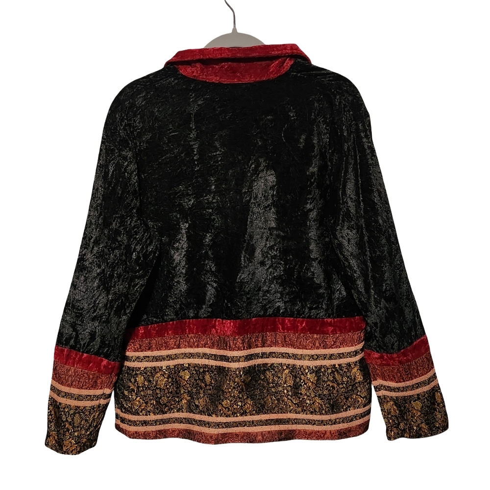 VINTAGE Coldwater Creek Jacket Women's Medium Black Velvet Patchwork Boho Gothic - Picture 6 of 7